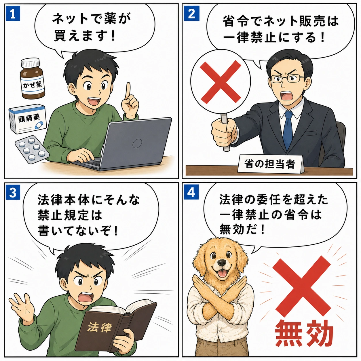 薬事法ネット販売禁止事件の4コマ漫画