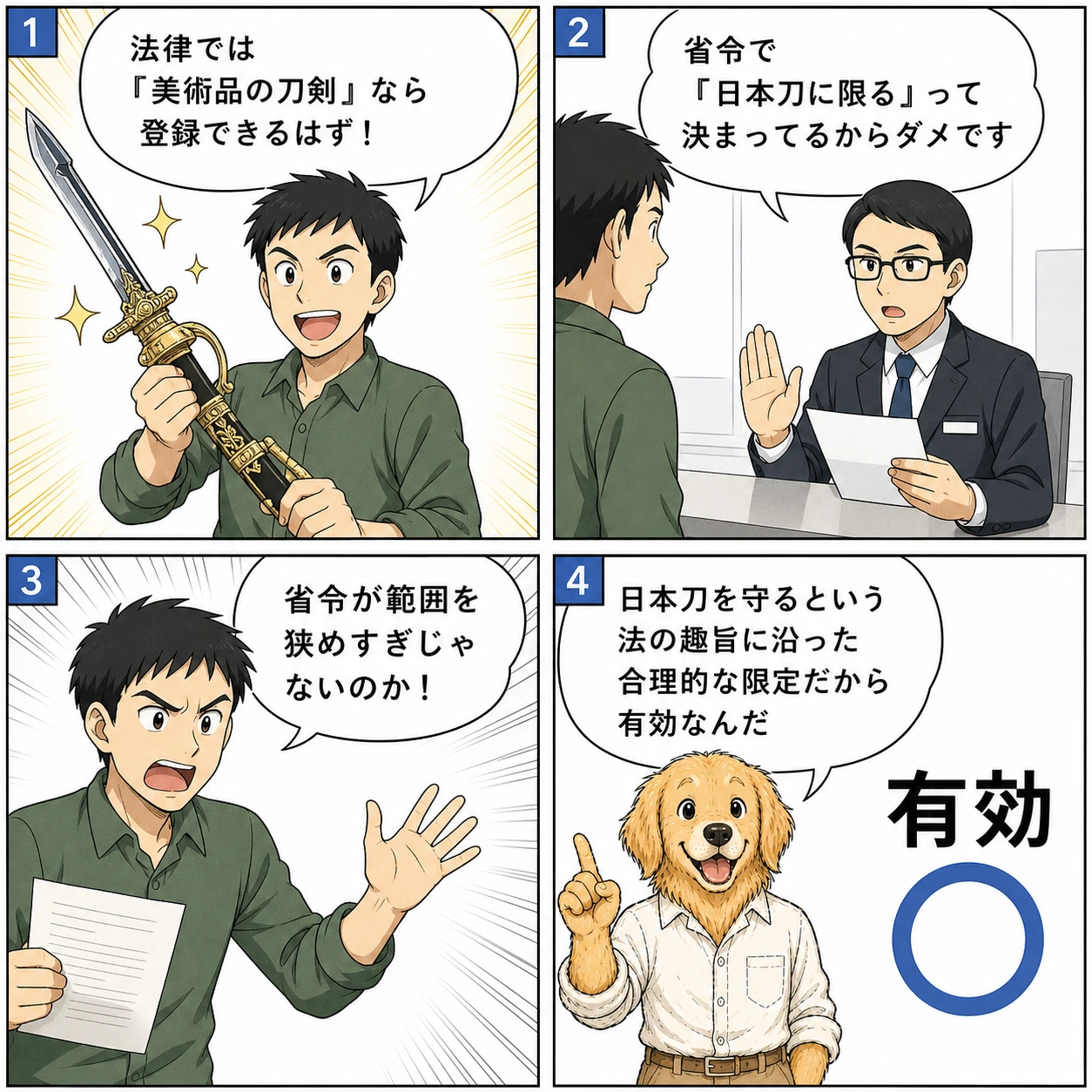 銃砲刀剣類所持等取締法事件の4コマ漫画