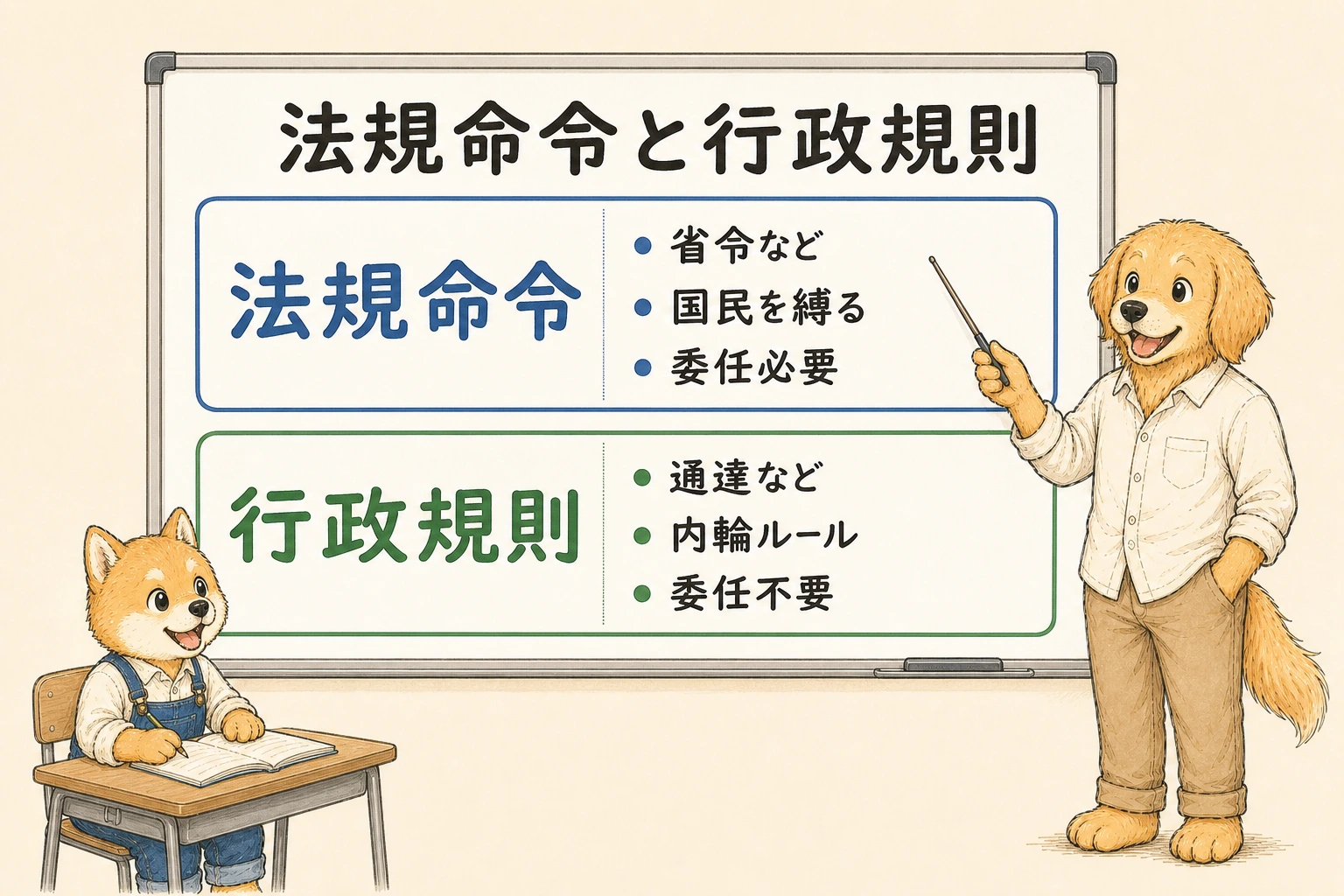 法規命令と行政規則の比較図